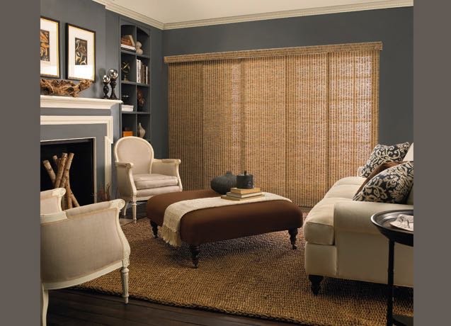 Tampa Study with navy walls and tan sliding panel tracks.